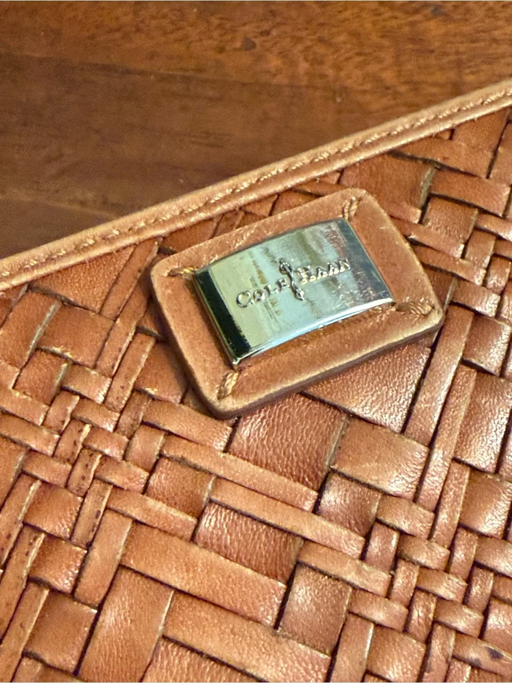 Cole Haan British Tan Hand Woven Genevieve Leather Zip Continental Wallet